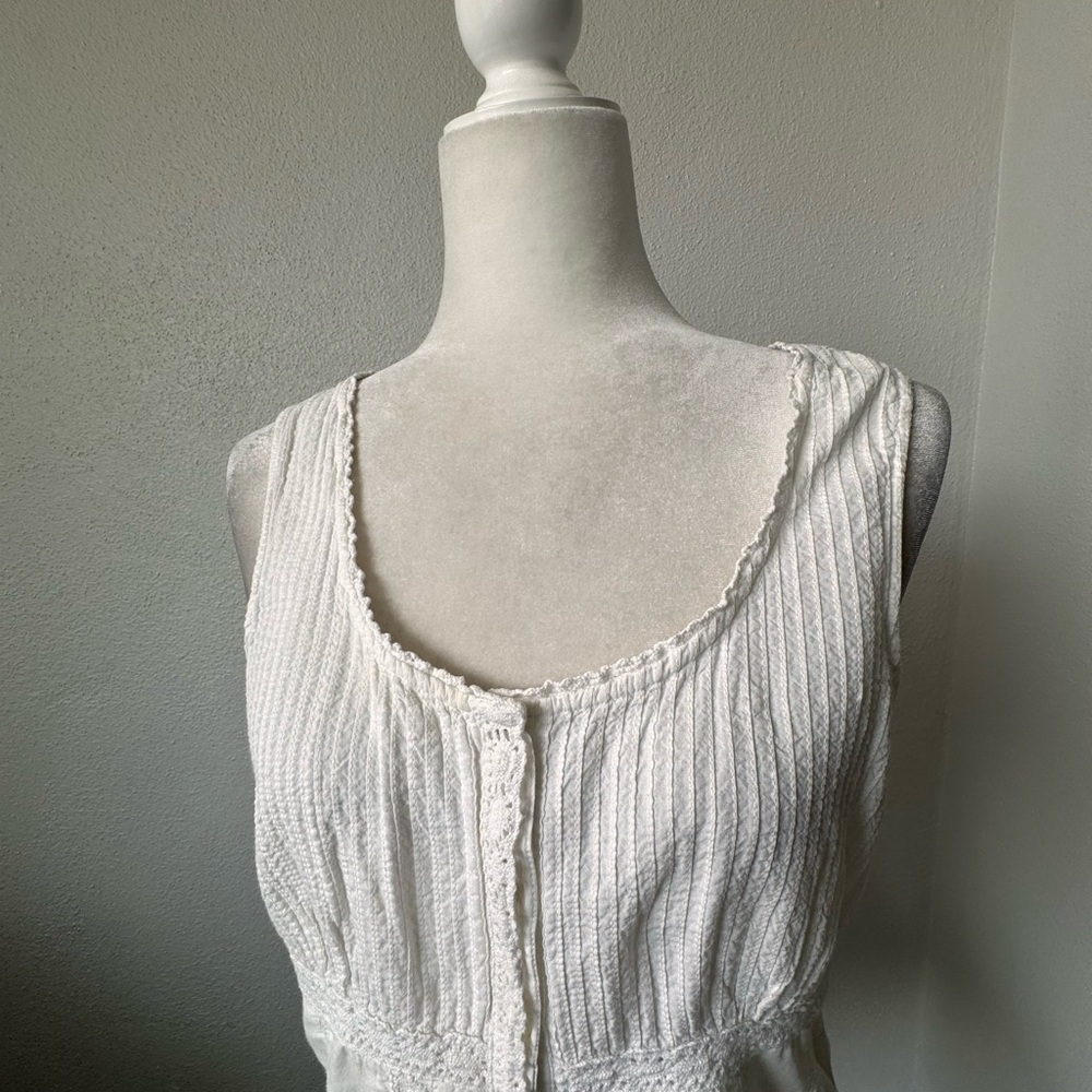 Faded Glory White Babydoll Top Cotton Lace Blouse Boho Sleeveless SZ M - Picture 4 of 13